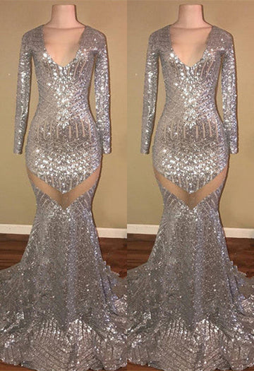 LONG SLEEVES SEQUINS PROM PARTY GOWNS PROM DRESS HZ1023